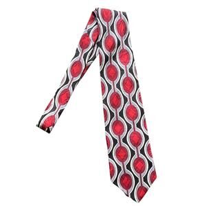 LOUIS FERAUD Silk Geometric Mens Tie Red Black Grey